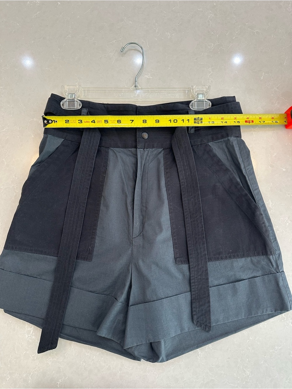 Sea High-Waist Charcoal Women's Shorts with Tie Belt, Size 6